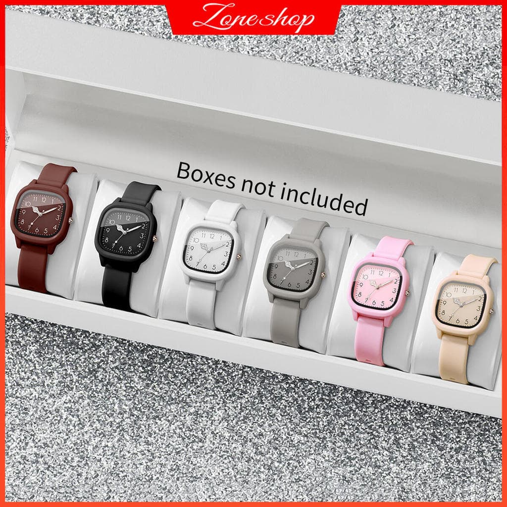 2\3\4\5\6pcs Conjunto De Relógio Quadrado Casual Feminino Com Pulseira De Silicone Macio De Pulso De Quartzo Para Estu