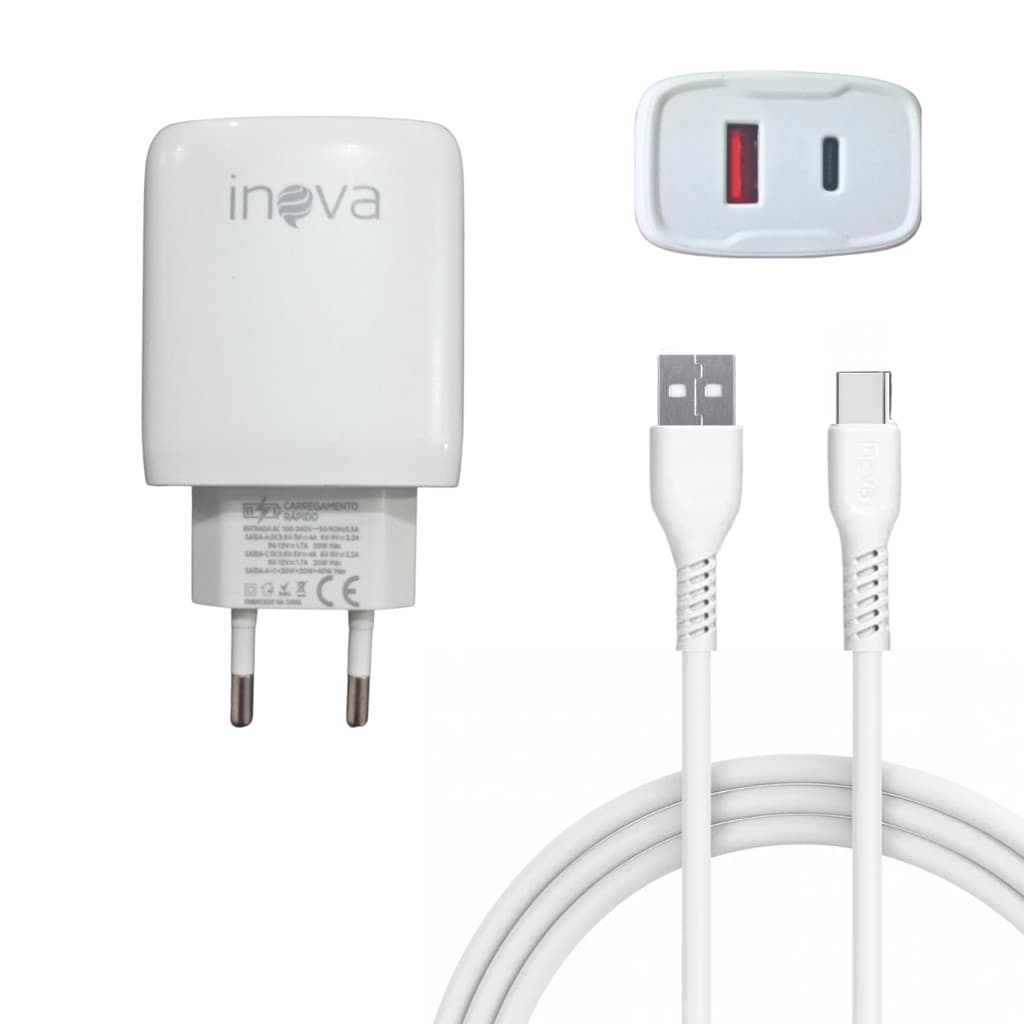 Carregador Completo 40W USB / TIPO-C Cabo TIPO-C de 1 Metro INOVA CAR-3186C
