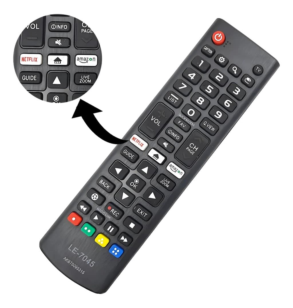 Controle Remoto Para Smart Tv LG 32 43 49 50 55 65 70 Com Netflix/Amazon - Lelong Le-7045