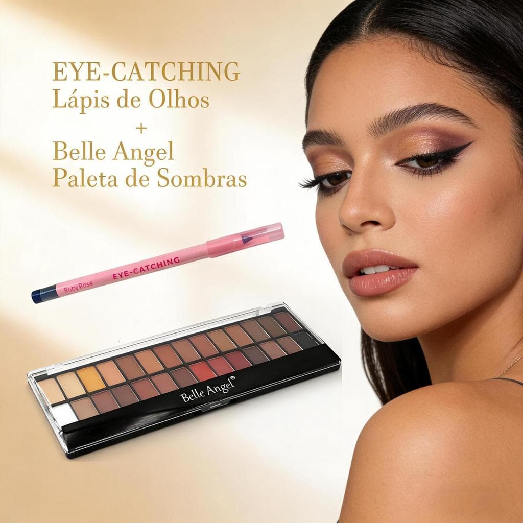 Lápis de Olhos EYE-CATCHING Ruby Rose + Paleta de Sombras 28 Cores Nude Belle Angel HB-E2400+B013-1
