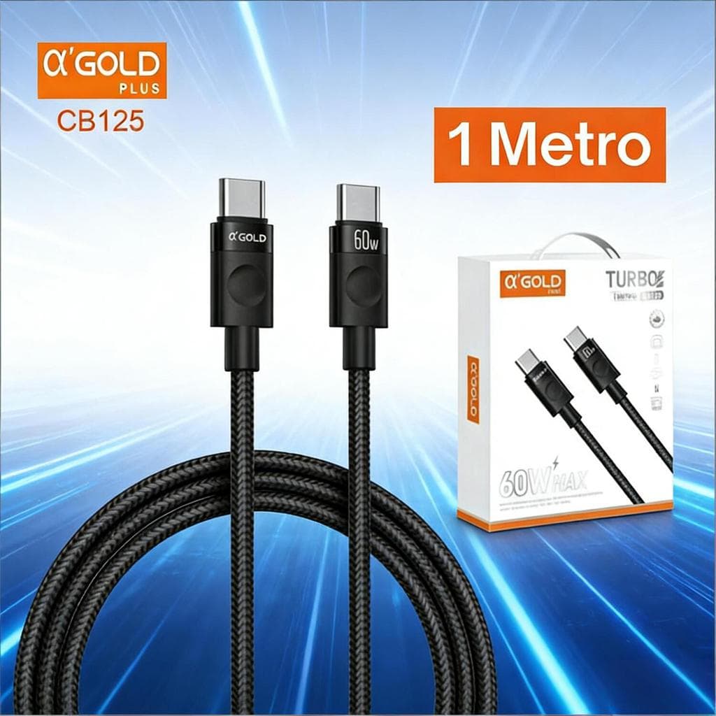 Cabo USB-C A'Gold 60W - Carregamento e Transferência de Dados, Nylon CB125