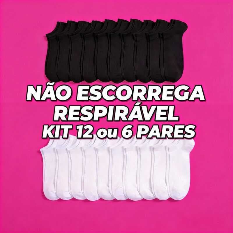 Kit 12 ou 6 Pares Meia Invisível Soquete Antiderrapante Confortável Unissex