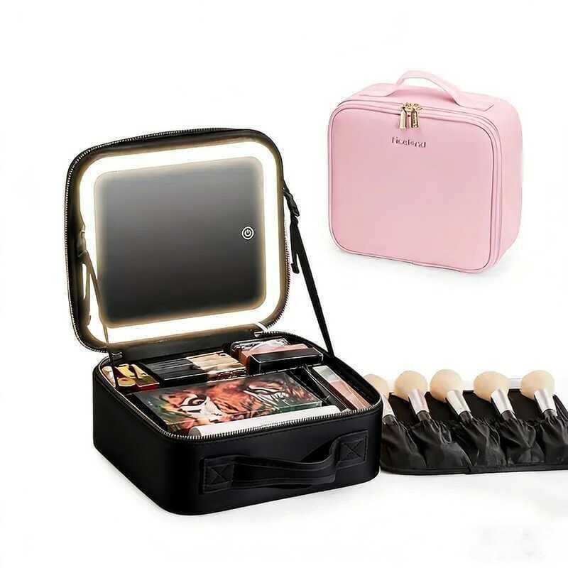 Maleta Makeup com Espelho e Luz Ajustável – Portátil USB