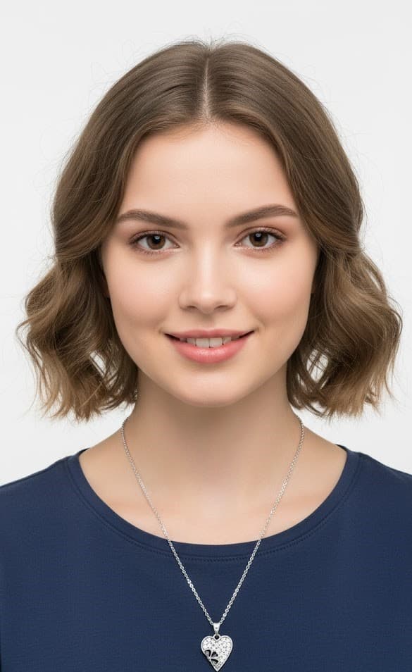 Colar Feminino Folheado a Prata com Pingente de Coração