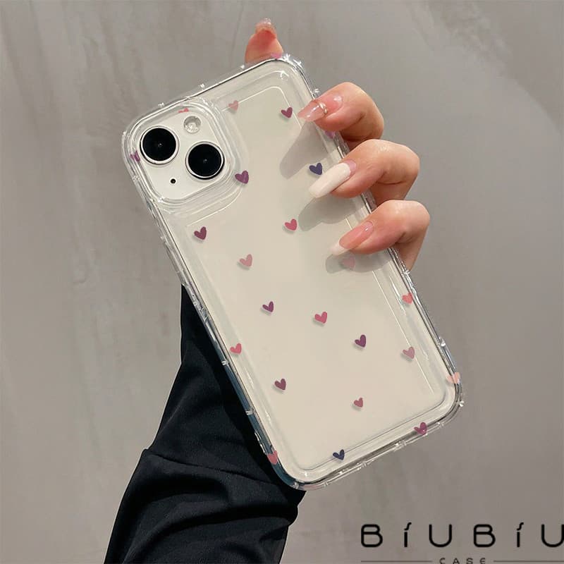 Capa de Celular com Estampa de Corações Pequenos - Compatível com iPhone 11 12 13 14 15 16 17 Pro Max XR X XS 7/8 Plus