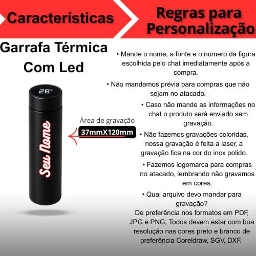 Personalizado - Garrafa Térmica com LED e Termômetro (500ml) - Prata