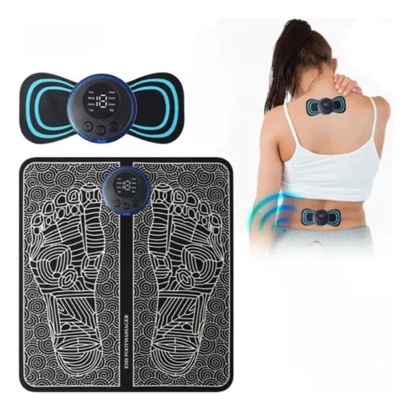 Kit Massageador Elétrico EMS Pés e Corpo Portátil 8 Modos 19 Intensidades Recarregável USB