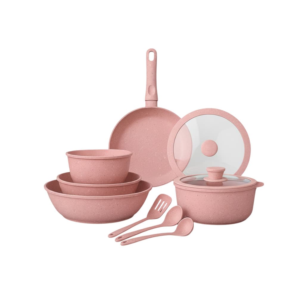 Rosa - Conjunto de Panelas de Cerâmica com um Cabo Removível Premium - 11 Peças