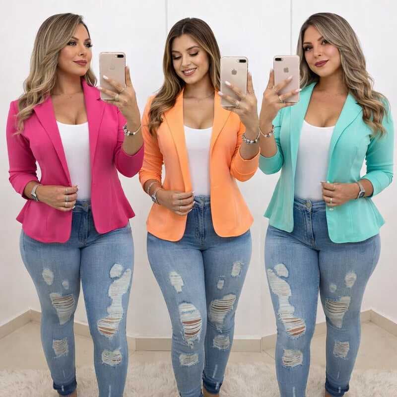 Blazer Feminino em Neoprene Casaco curto Varias Cores com babado Terninho Social aberto *BLAZER CURTO NEOPRENE