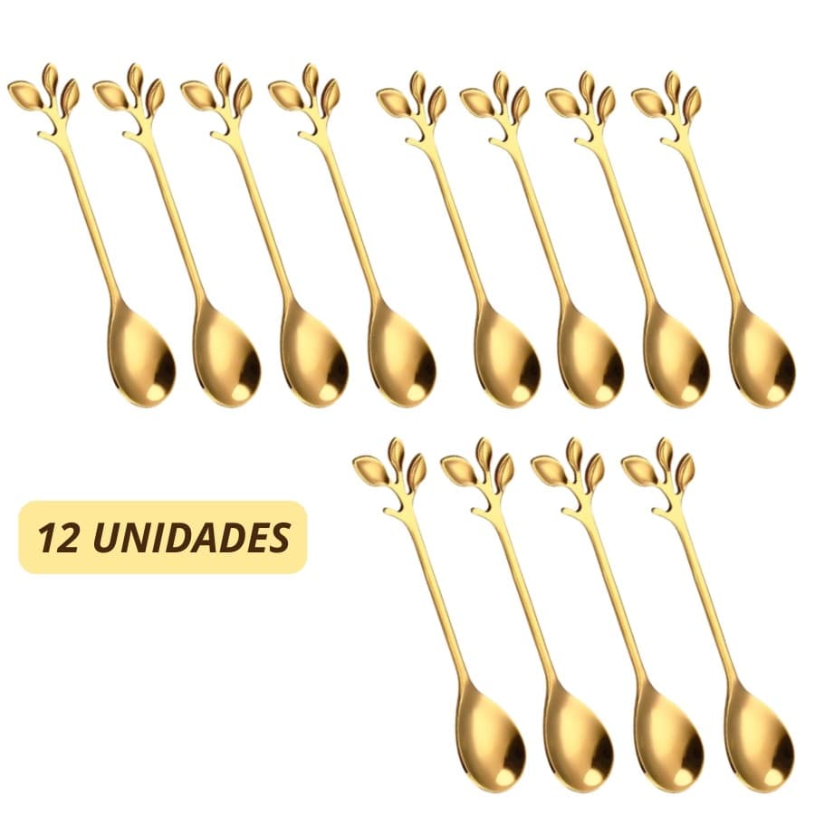 Kit 12 Colher De Chá De Café Dourada De Aço Inoxidável