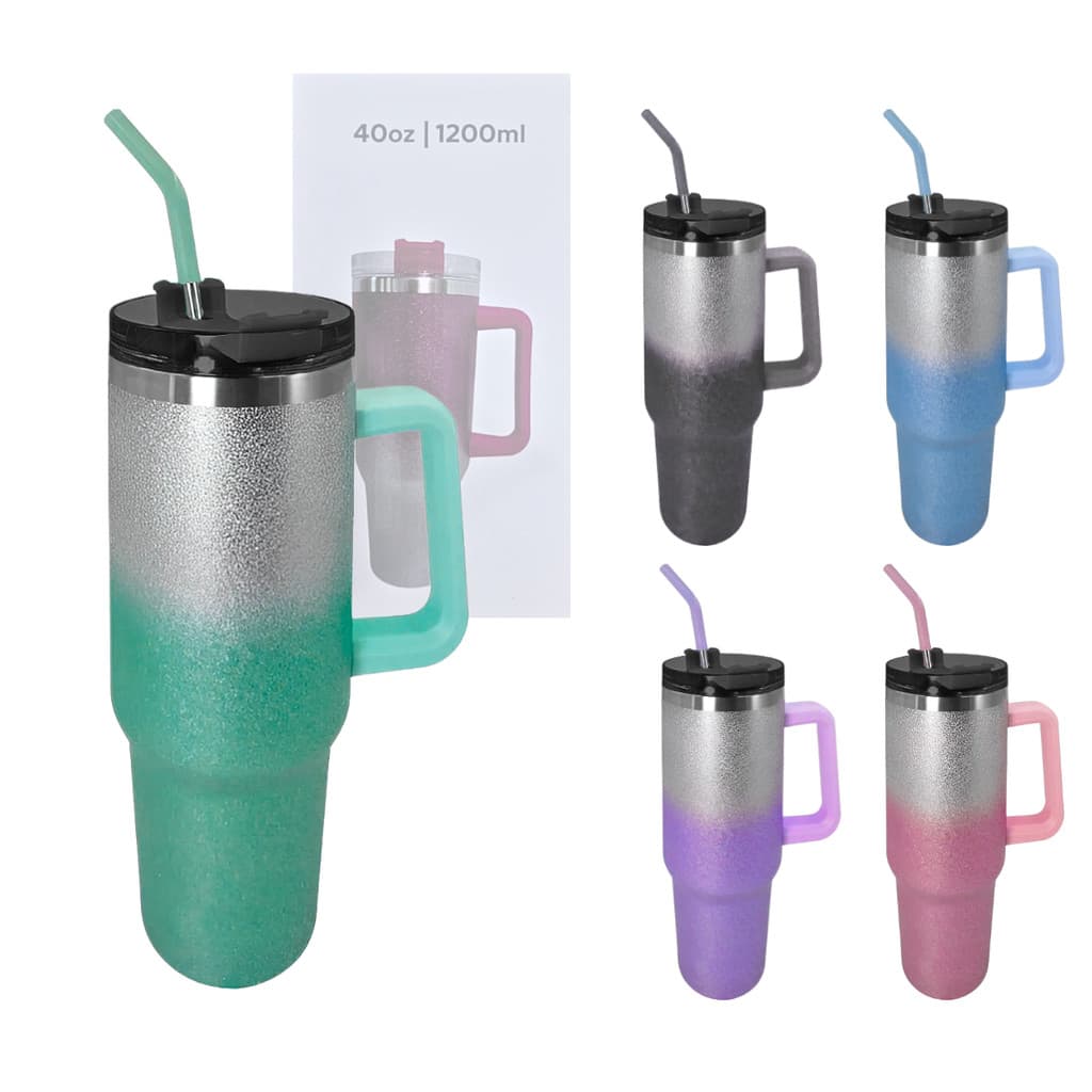 Garrafa Térmica Glitter Degradê 1200 ml Aço Inox com Alça, Tampa e Canudo T&Z TZ-008