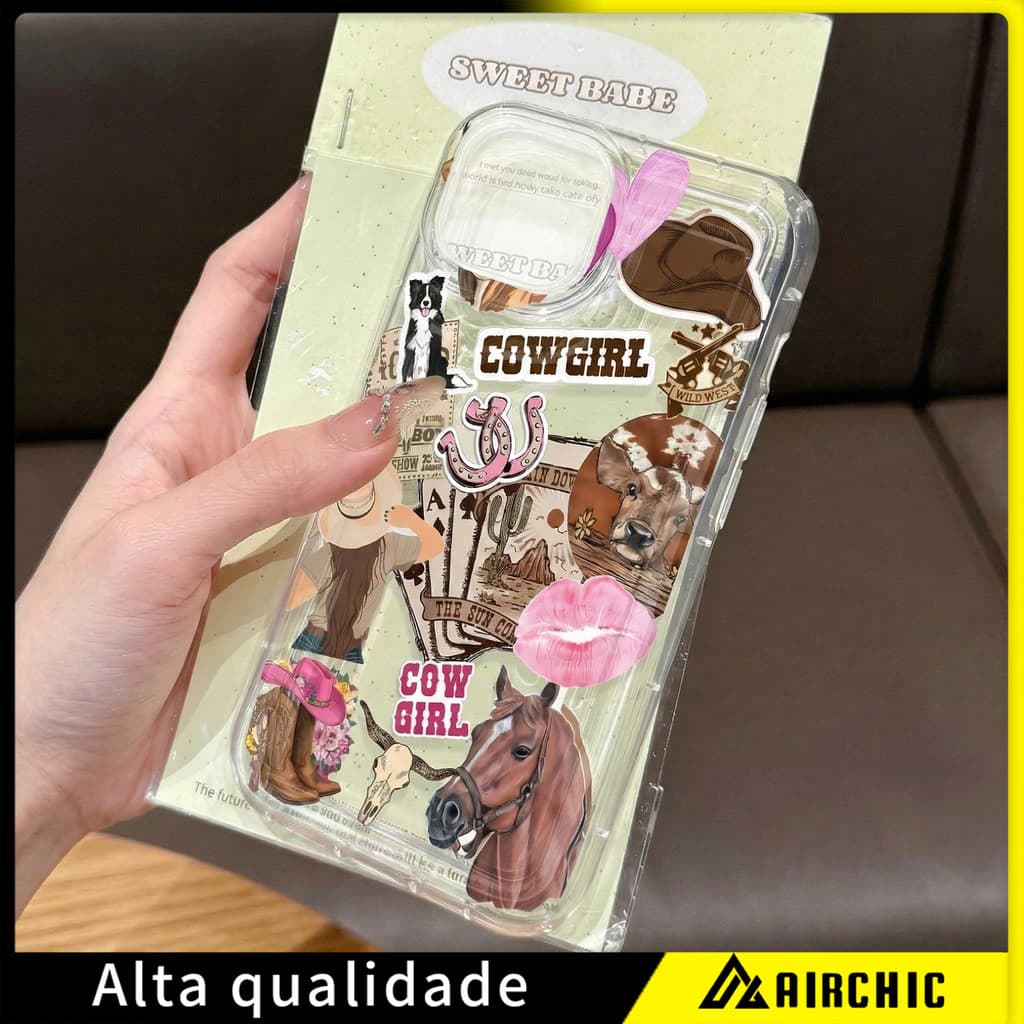 Cowgirl Capinha Capa de Transparente Para iPhone 11 14 15 16 12 17 13 pro max 7/8 plus produto em alta