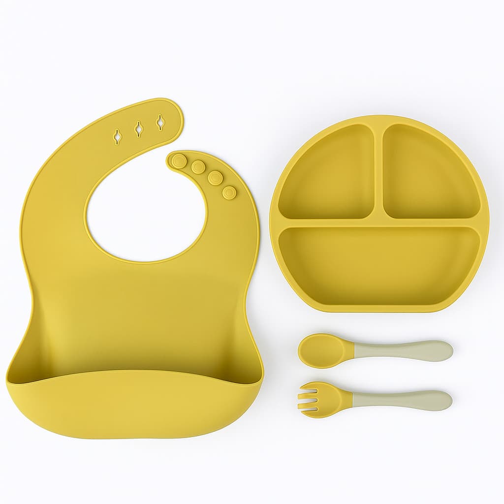 Kit Alimentação Infantil Silicone Snel Home Babador Prato Talheres Bebê