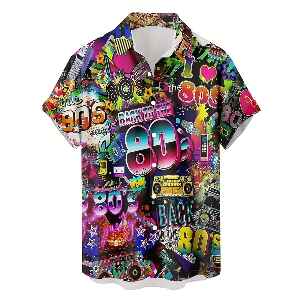 Camisa Casual Masculina Com Estampa 3D De Volta Para Os Anos 80