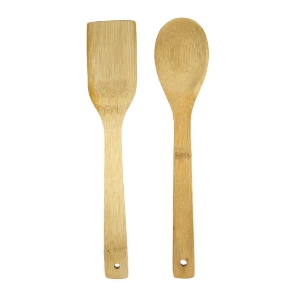 1 Colher Pau e 1 Espátula Madeira 30 Cm Utensílios Colher Ba