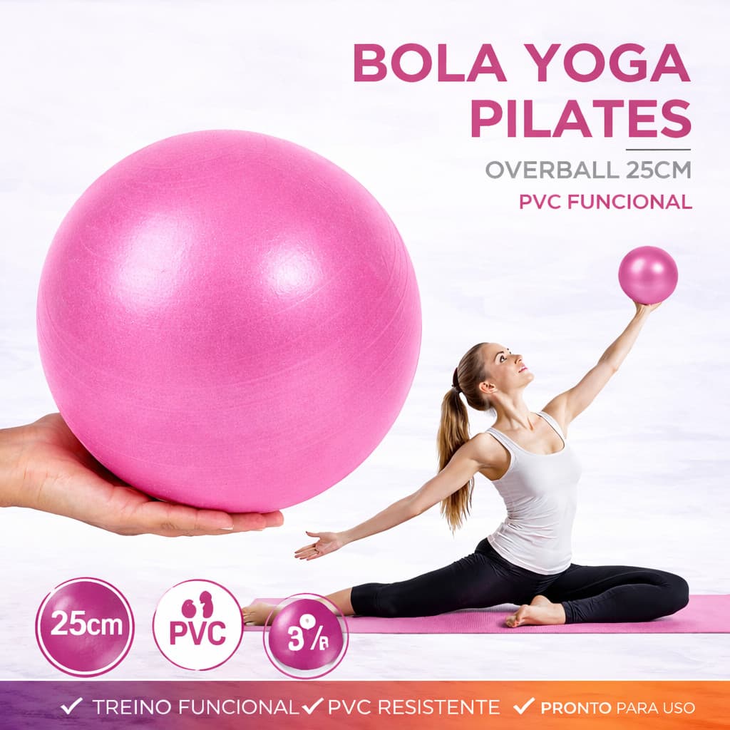 Bola Yoga Pilates Overball 25cm PVC Funcional Rosa Fitness Core Equilíbrio Treino