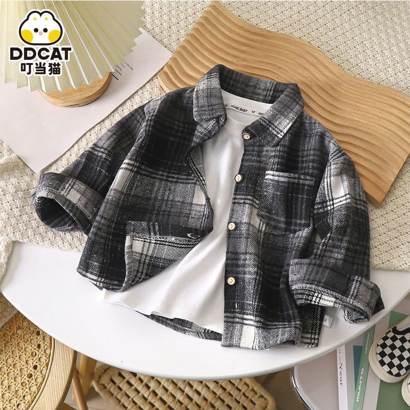 1 Pçs Blusas E Camisas De Outono Nova Primavera Menino Camisa Xadrez De Manga Comprida Moda Infantil Topos Meninos Bonit