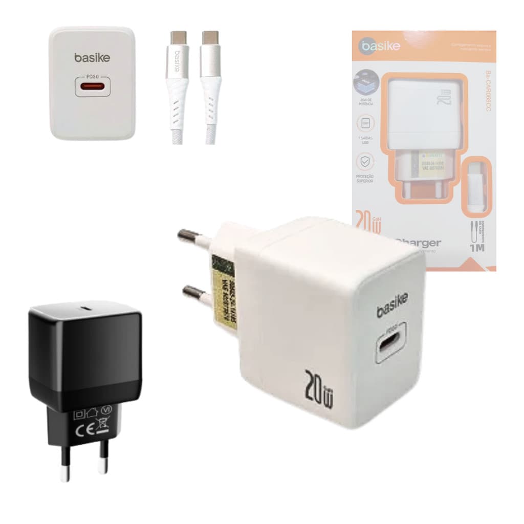 Carregador Completo 20W Porta TIPO-C e Cabo TIPO-C de 1 Metro Basike BA-CAR068CC