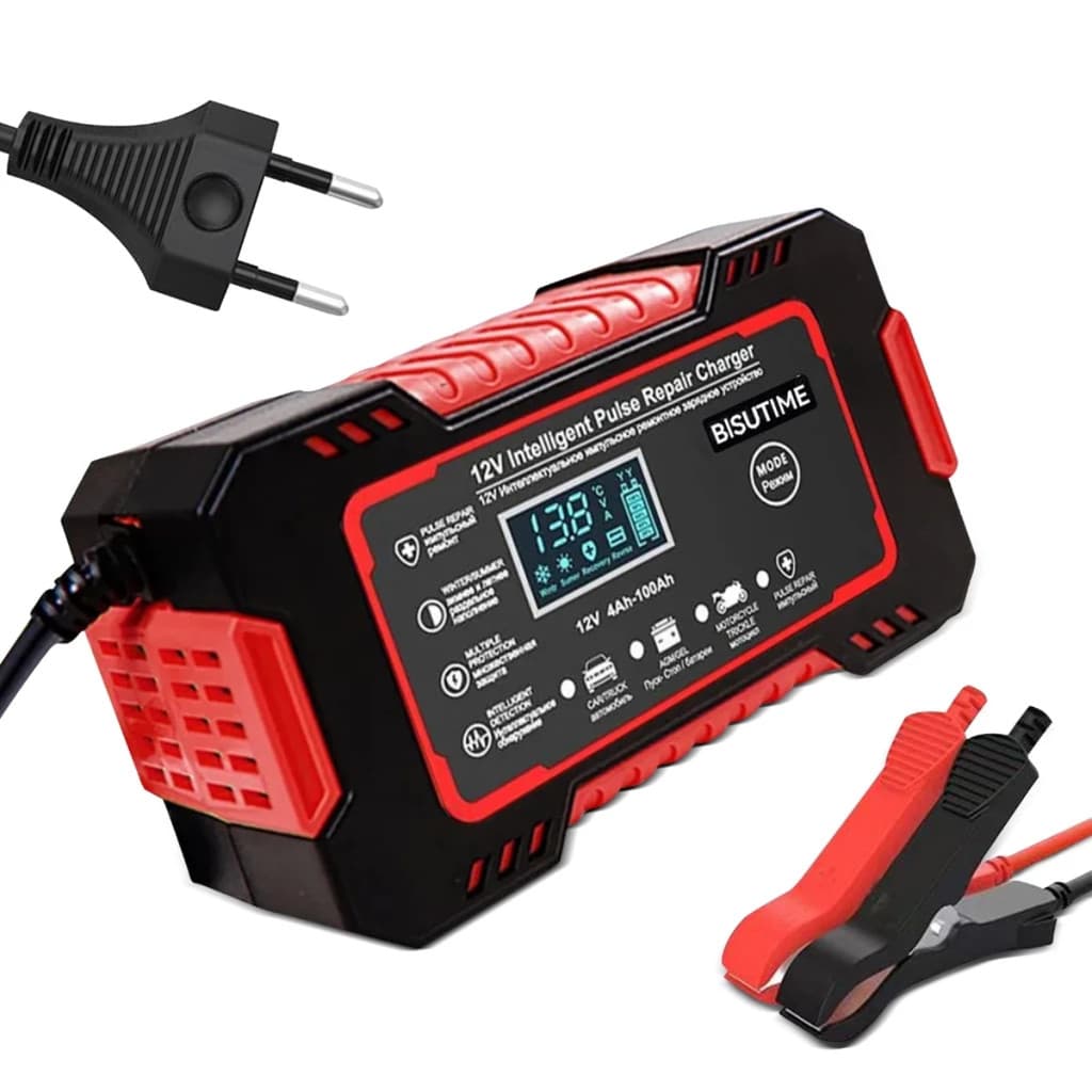 Carregador de Bateria 12V 6A Inteligente Bivolt com LCD Reparo por Pulso para Carro e Moto Automático