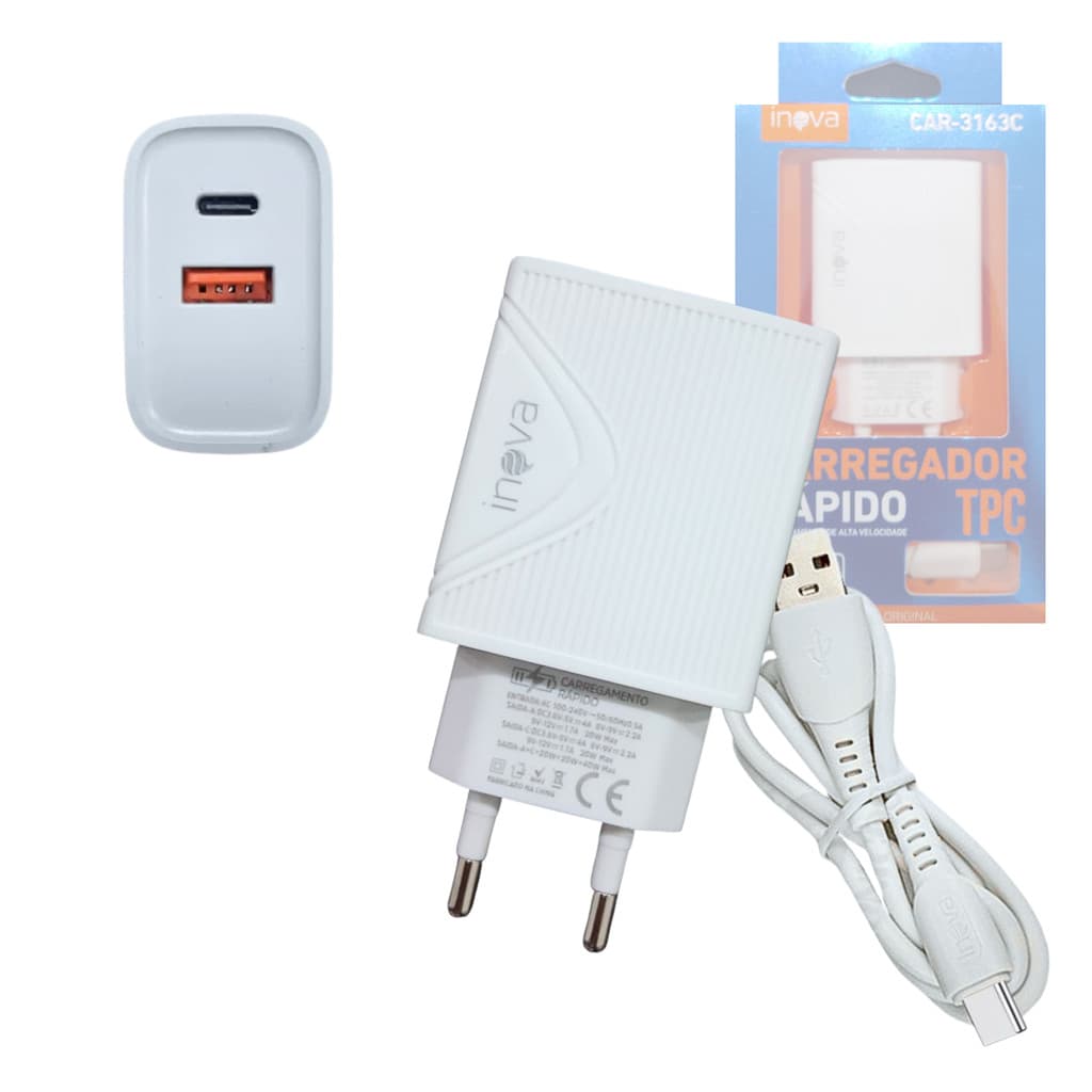 Carregador Completo Rápido 40W USB / TIPO-C de 1 Metro INOVA