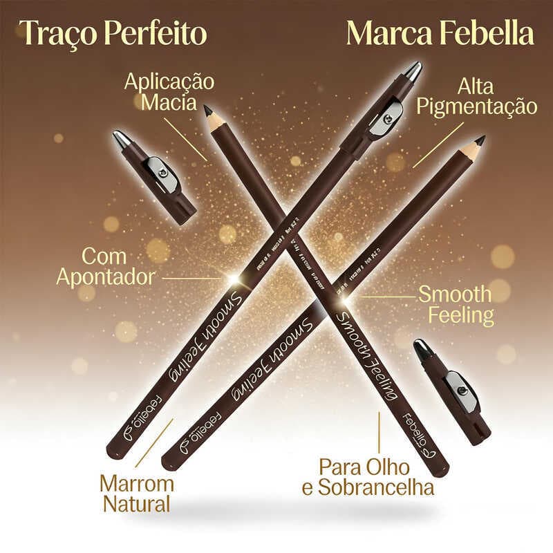 Febella Delineador Lápis Marrom Uso Versátil Apontador Integrado