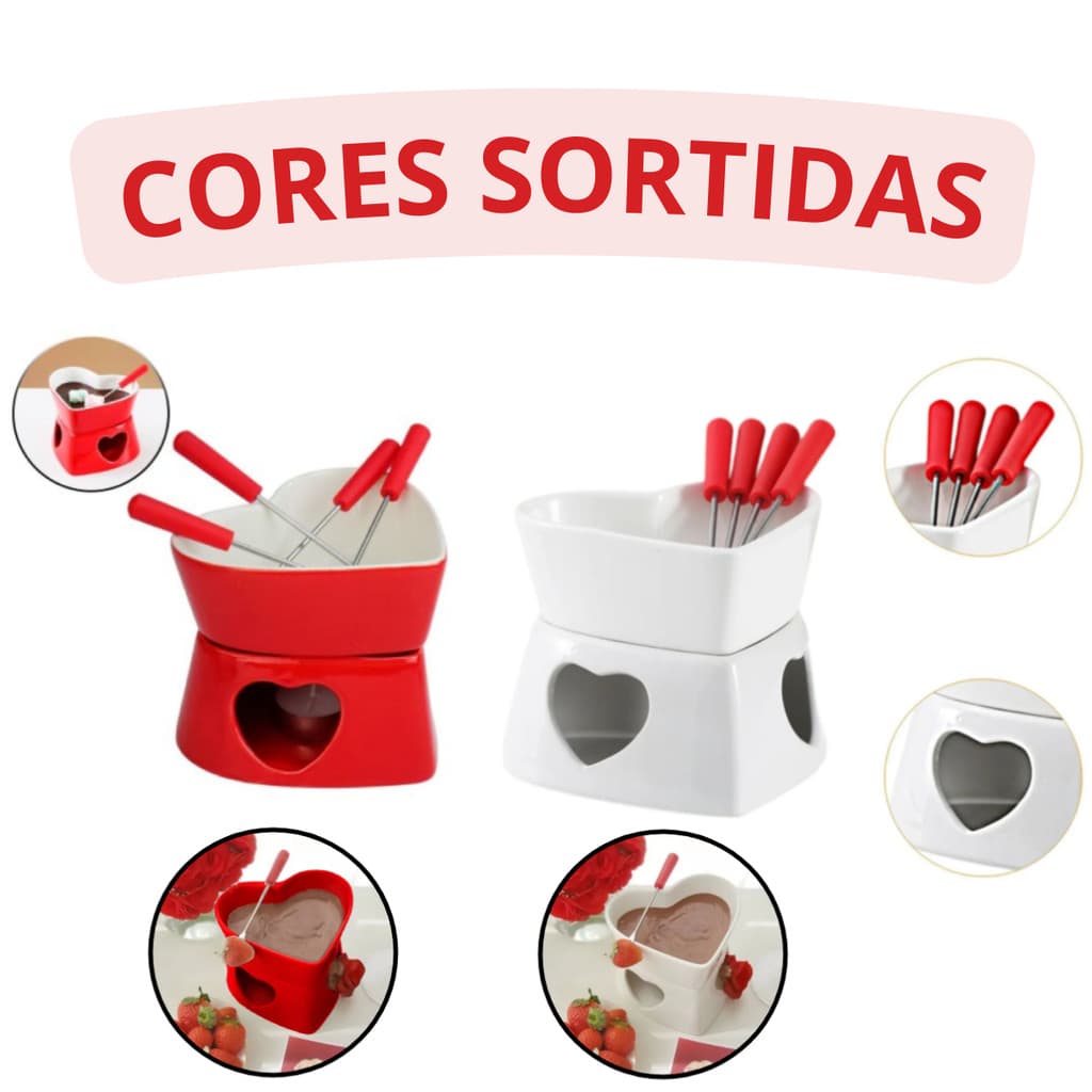 Aparelho Fondue 7 Peças de Cerâmica Coração Herstal 320ml - (Cores Sortidas)