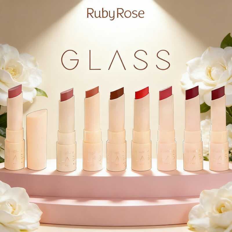 Ruby Rose Batom Bala Creamy - Cremoso Matte Glass, Acabamento Aveludado com 8 Cores Intensas de Alta cobertura FHB-567