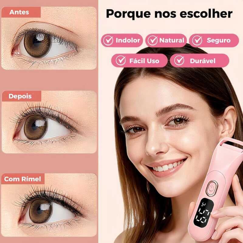 Curvador de Cílios Elétrico Recarregável com Aquecimento, Duplo Arco e 3 Temperaturas