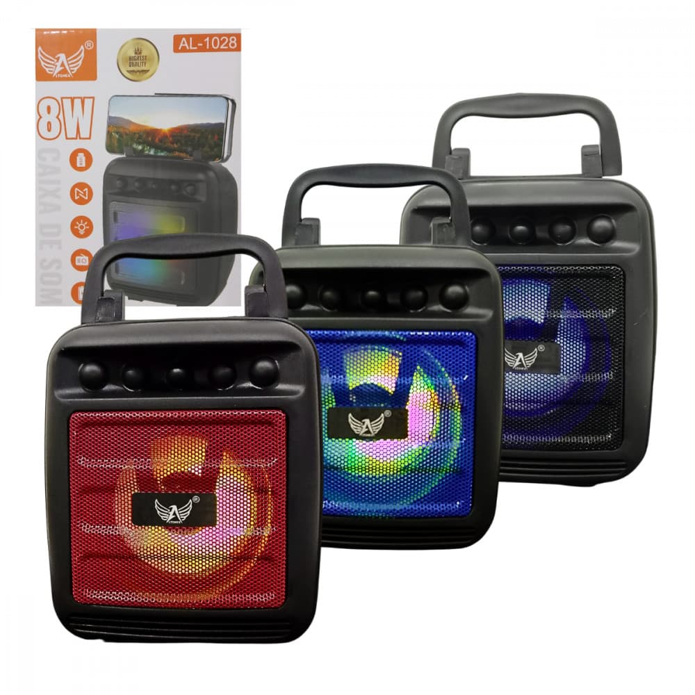 Mini Caixa de Som LED RGB 8W Bluetooth Portátil com Suporte Celular