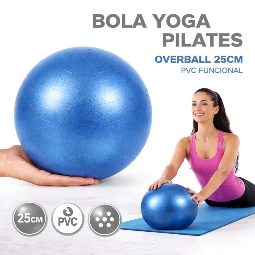 Bola Yoga Pilates Overball 25cm PVC Funcional Azul Fitness Core Equilíbrio Treino