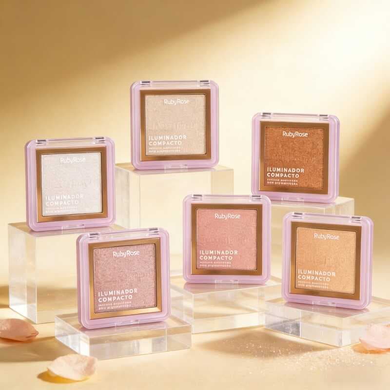 Iluminador Compacto Cream Powder Dia e Noite Ruby Rose - Glow Natural Textura Fina e  Aveludada HB-859