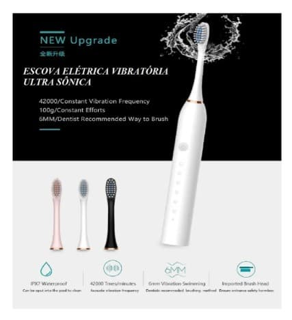 Escova Dental Elétrica Recarregável 6 Modos - Tecnologia ultrassônica