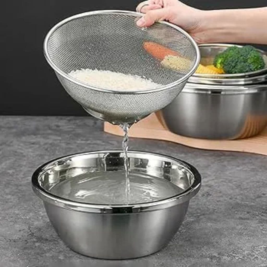 Kit 3 Cesto Escorredor 22/25/28cm Inox Massas Arroz Legumes Prateado