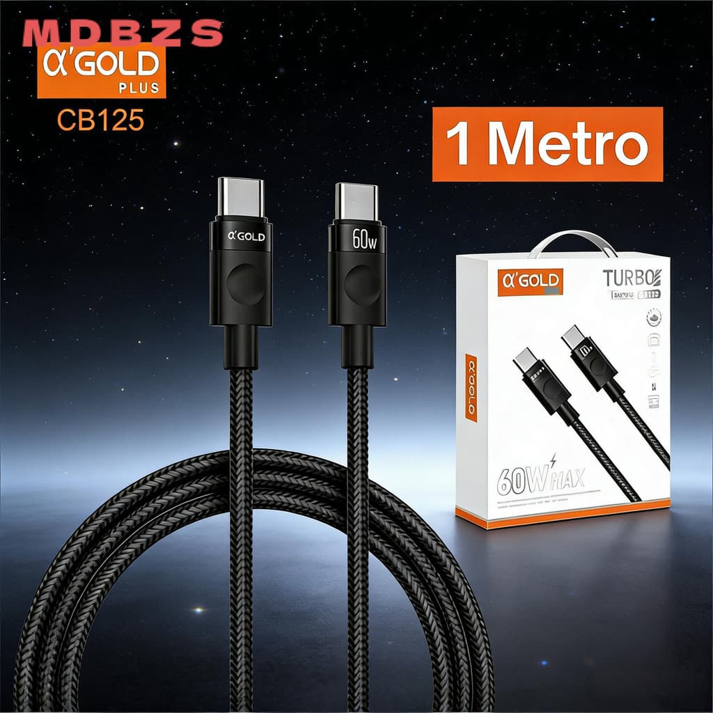 Cabo USB Tipo C Gold CB125 – Carregamento Rápido 60W com Múltiplos Protocolos