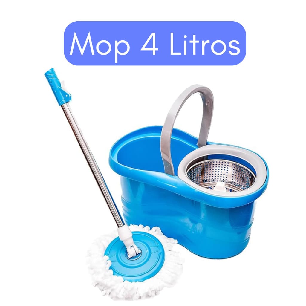 4 LITROS MOP GIRATÓRIO Limpeza Fácil Cesto Inox - Azul
