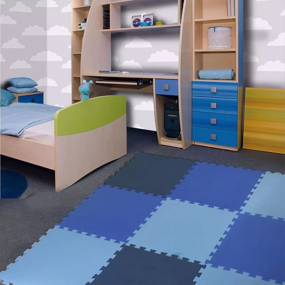 Kit 10 Peças Tapete Tatame Infantil 50x50 10mm Azul