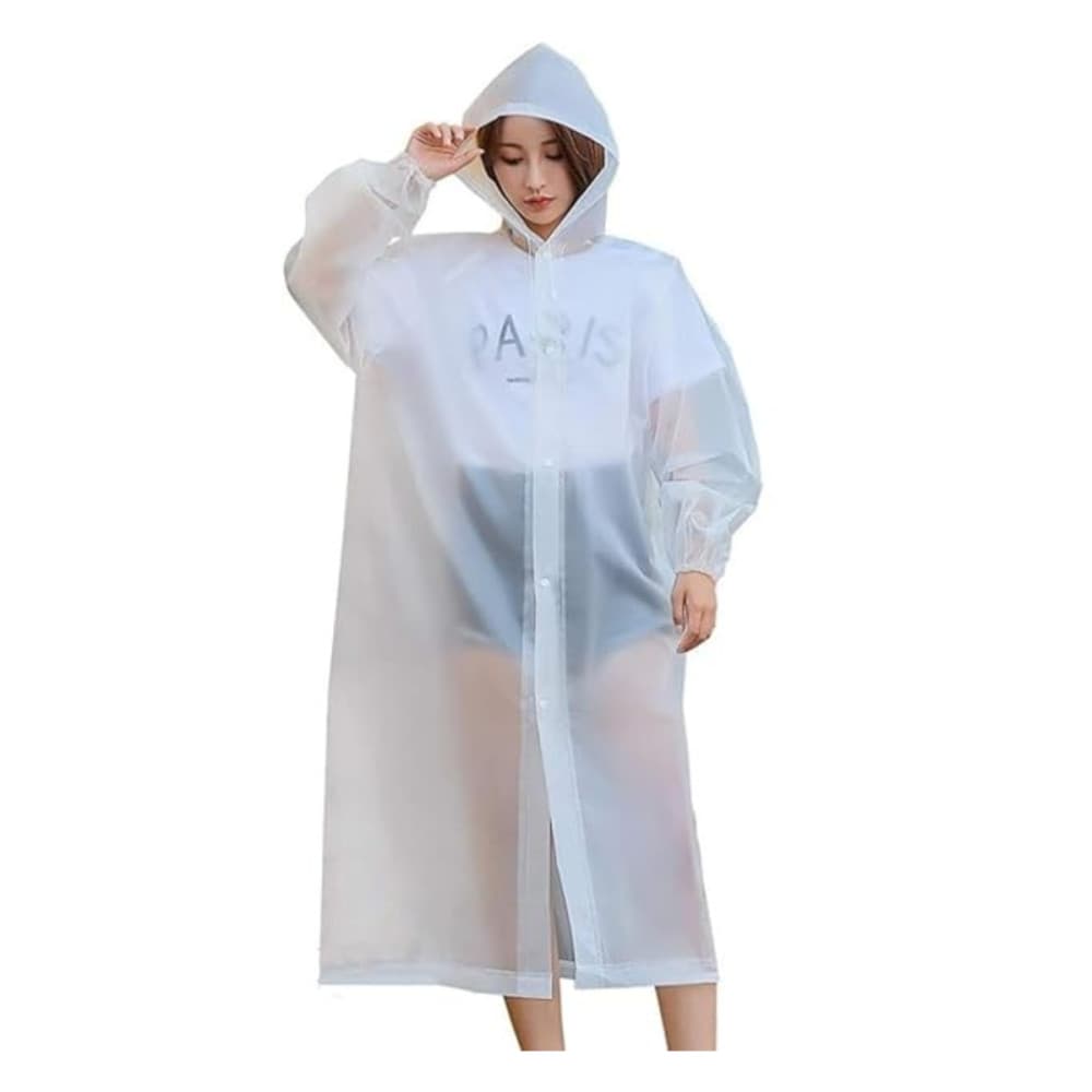 Capa de Chuva WHITE Impermeável Reforçado Reutilizável Com Capuz Tamanho Adulto Unissex