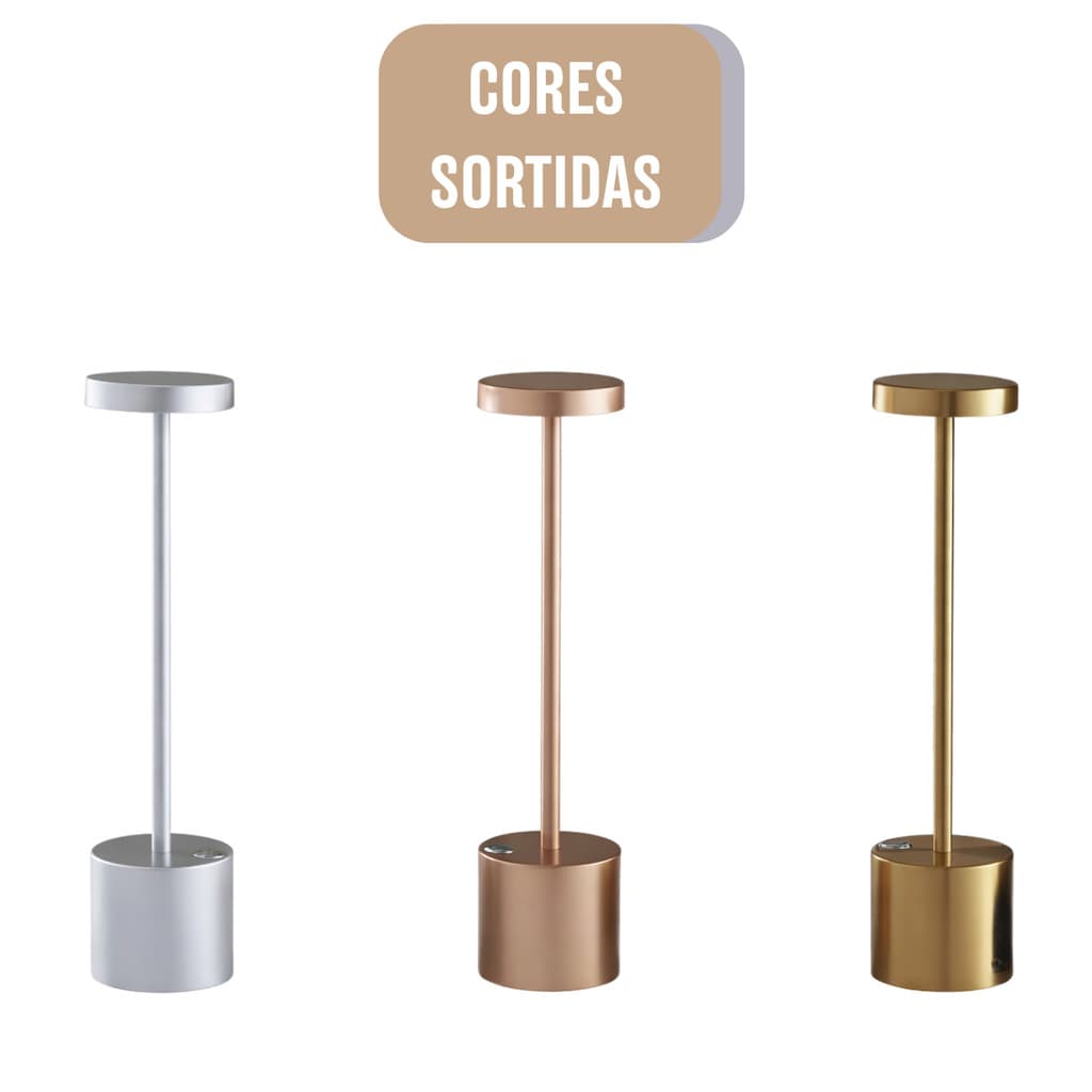 Luminária Abajur LED Premium Sem Fio – Recarregável com Sensor Touch - (Cores Sortidas)