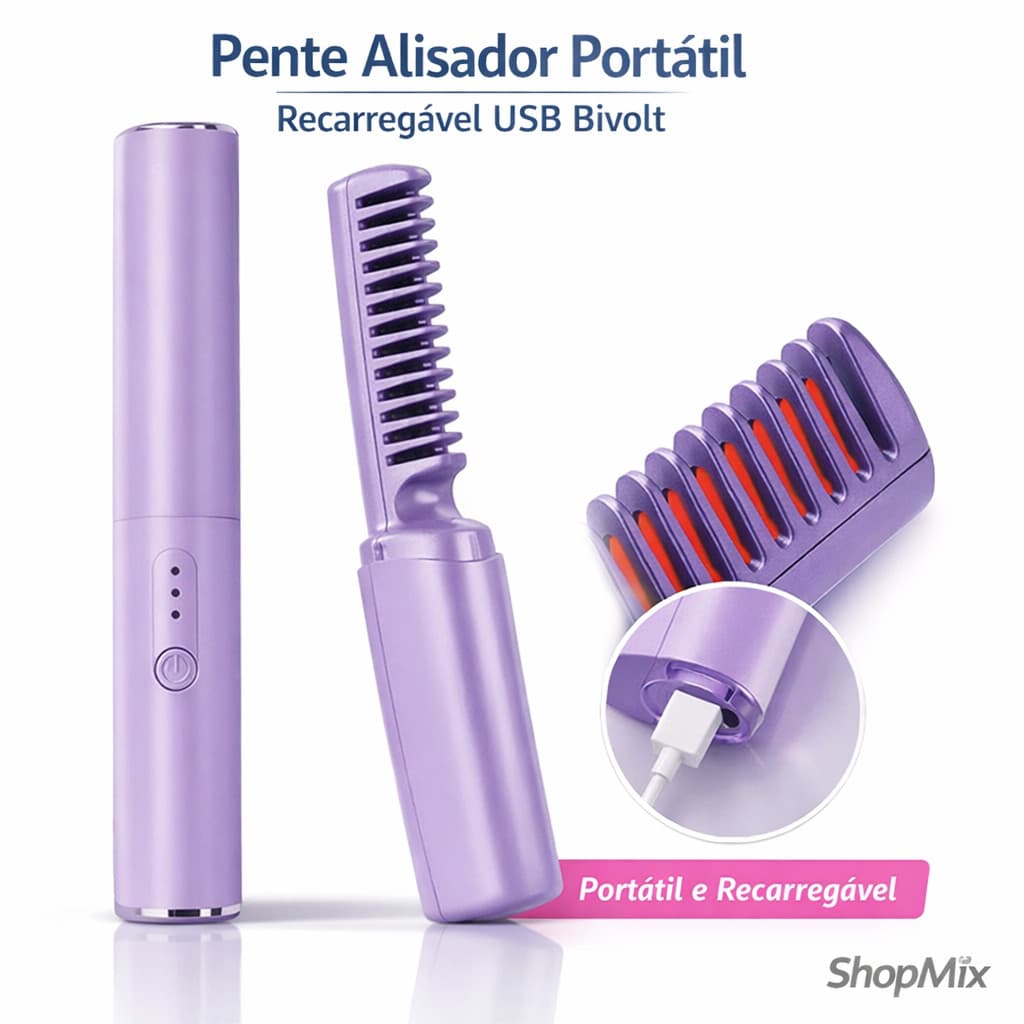 Pente Alisador Capilar Elétrico Portátil Bivolt