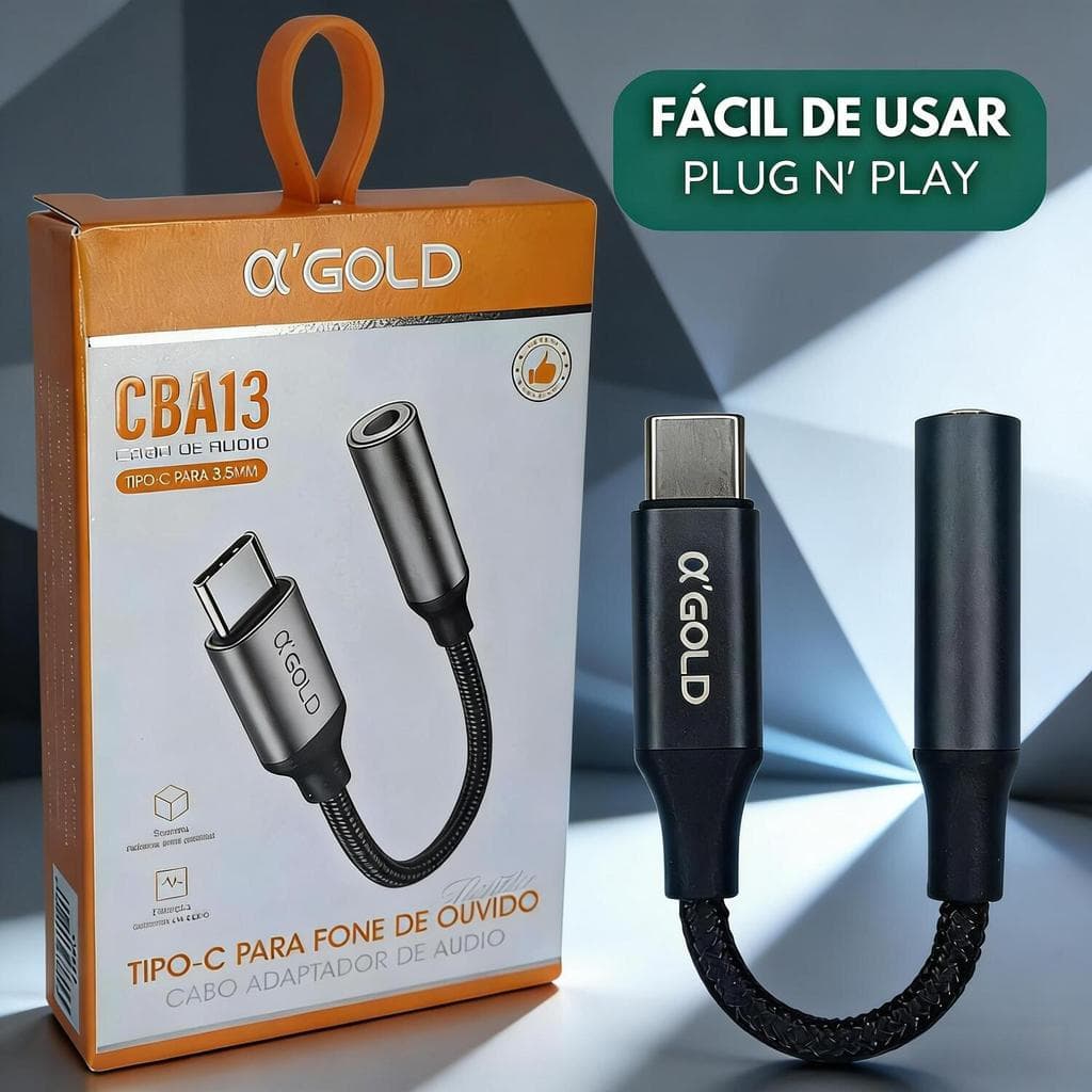 Cabo A'Gold Tipo-C para Conector P2 3.5mm | CBA-13 - Uso em Equipamentos com USB-C
