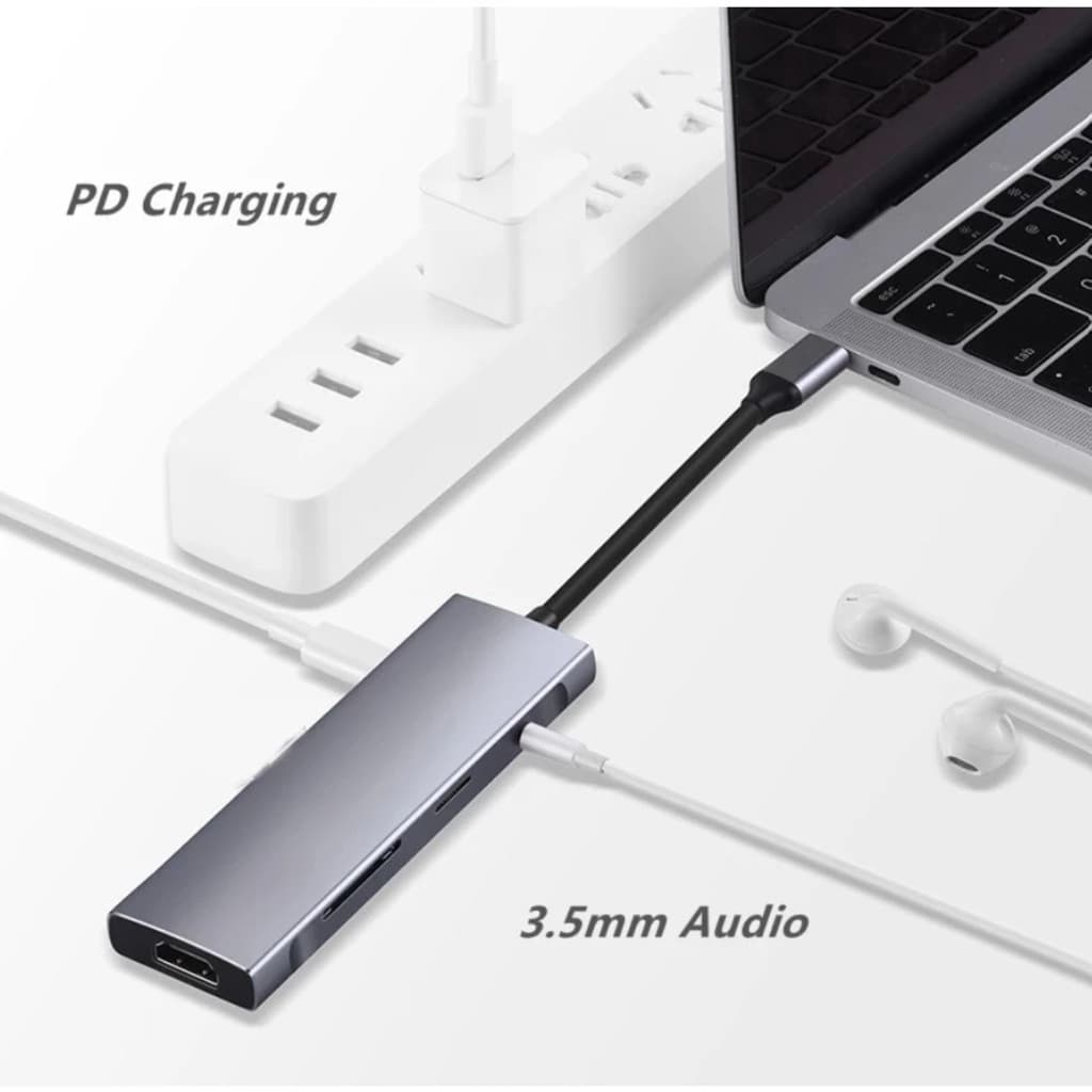 Hub USB-C 7 em 1 com HDMI 4K e USB 3.0 – Adaptador Tipo C com Leitor SD/TF para Notebook