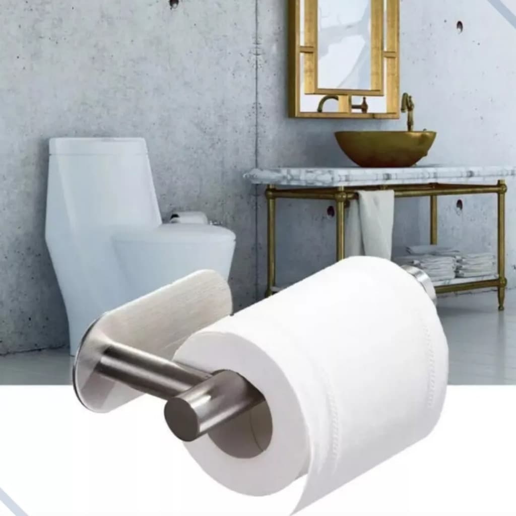 Suporte Papel Higiênico Parede Aço Inox SUS304 Prata Adesivo 3M – Estilo Moderno