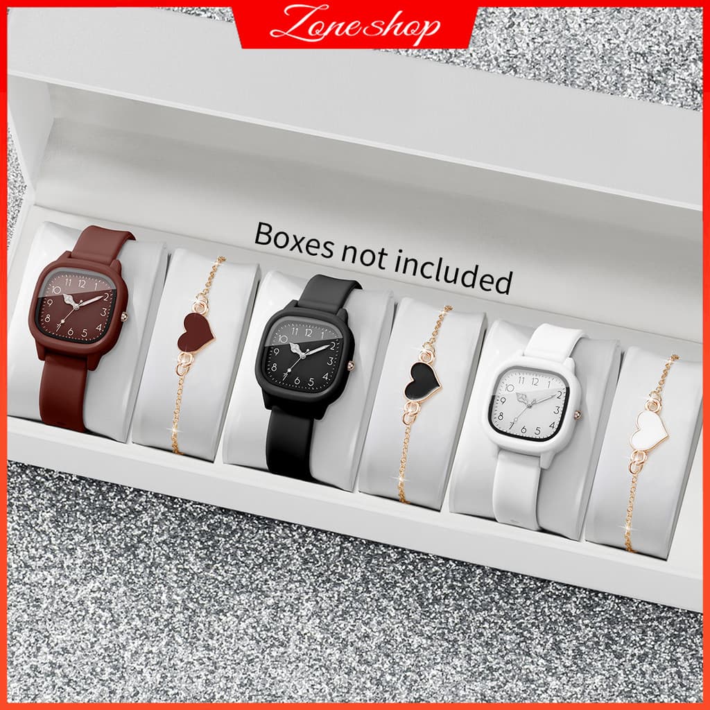 2/4/6 Pçs Feminino Quadrado Árabe Dial Pulseira De Silicone Relógio De Pulso Com Coração Conjunto Meninas Presente (Sem