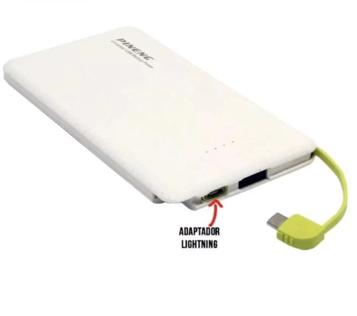 Carregador Portátil Pineng Power Bank 10.000mah com adaptador iPhone,V8