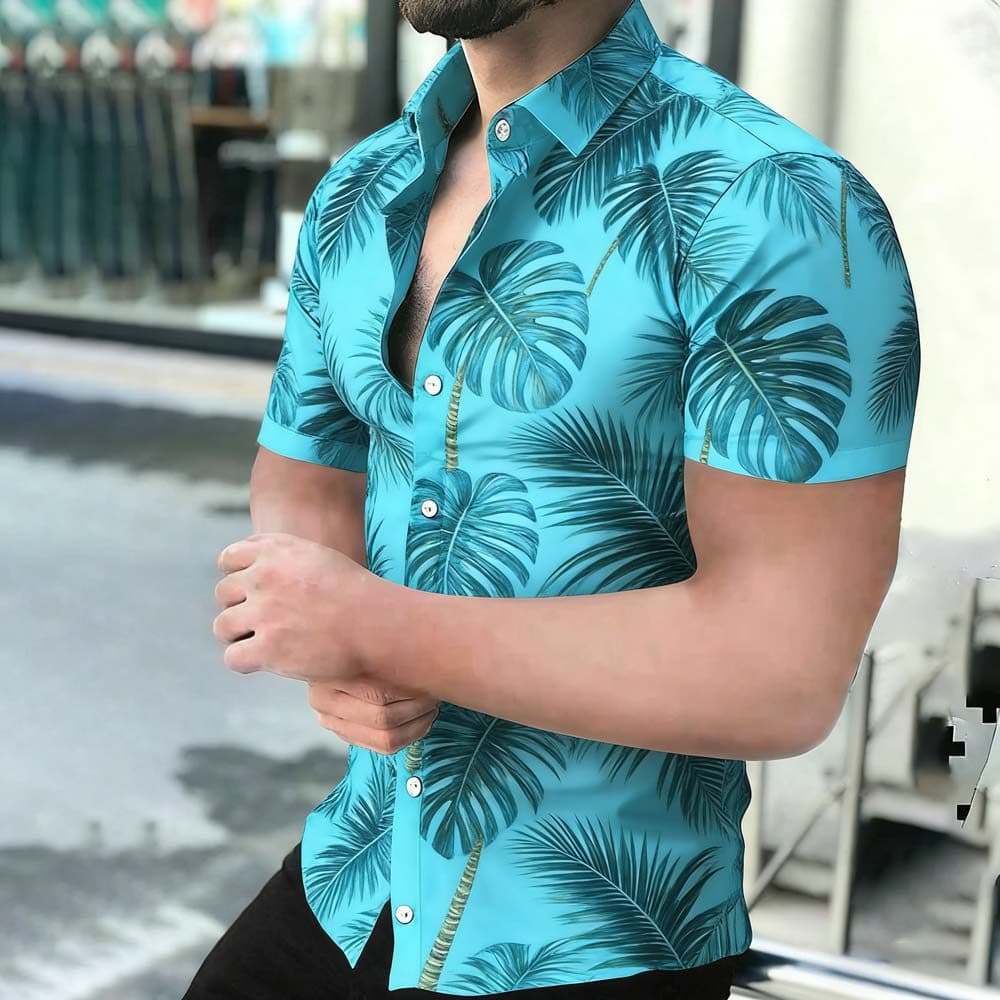 Camisa Masculina Streetwear Tropical Folha Impressão Social Topo Moda Respirável Confortável Manga Curta