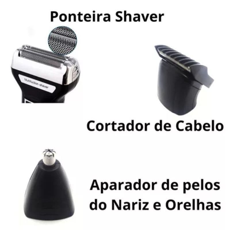 Aparador de Barba 3 em 1 Recarregável Bivolt Barbeador