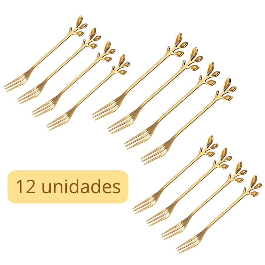 Kit 12 Garfo De Chá De Café Dourada De Aço Inoxidável
