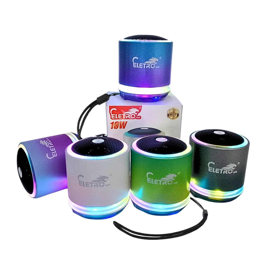 Mini Caixa de Som Bluetooth USB 10W LED RGB Eletromex EL-1090