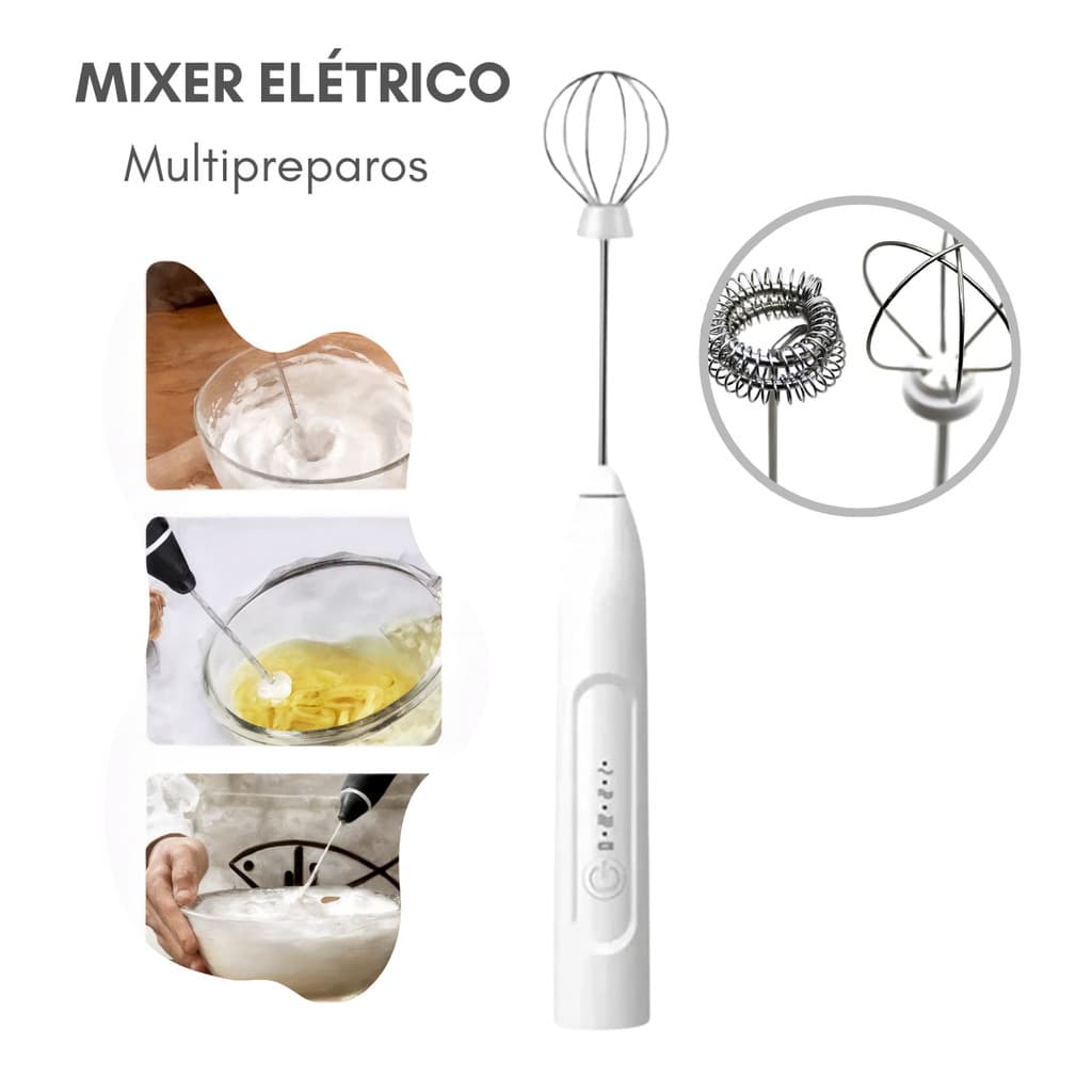 Mini Mixer Elétrico Batedor Espumador Leite Cappuccino Portátil Recarregável Misturador Café