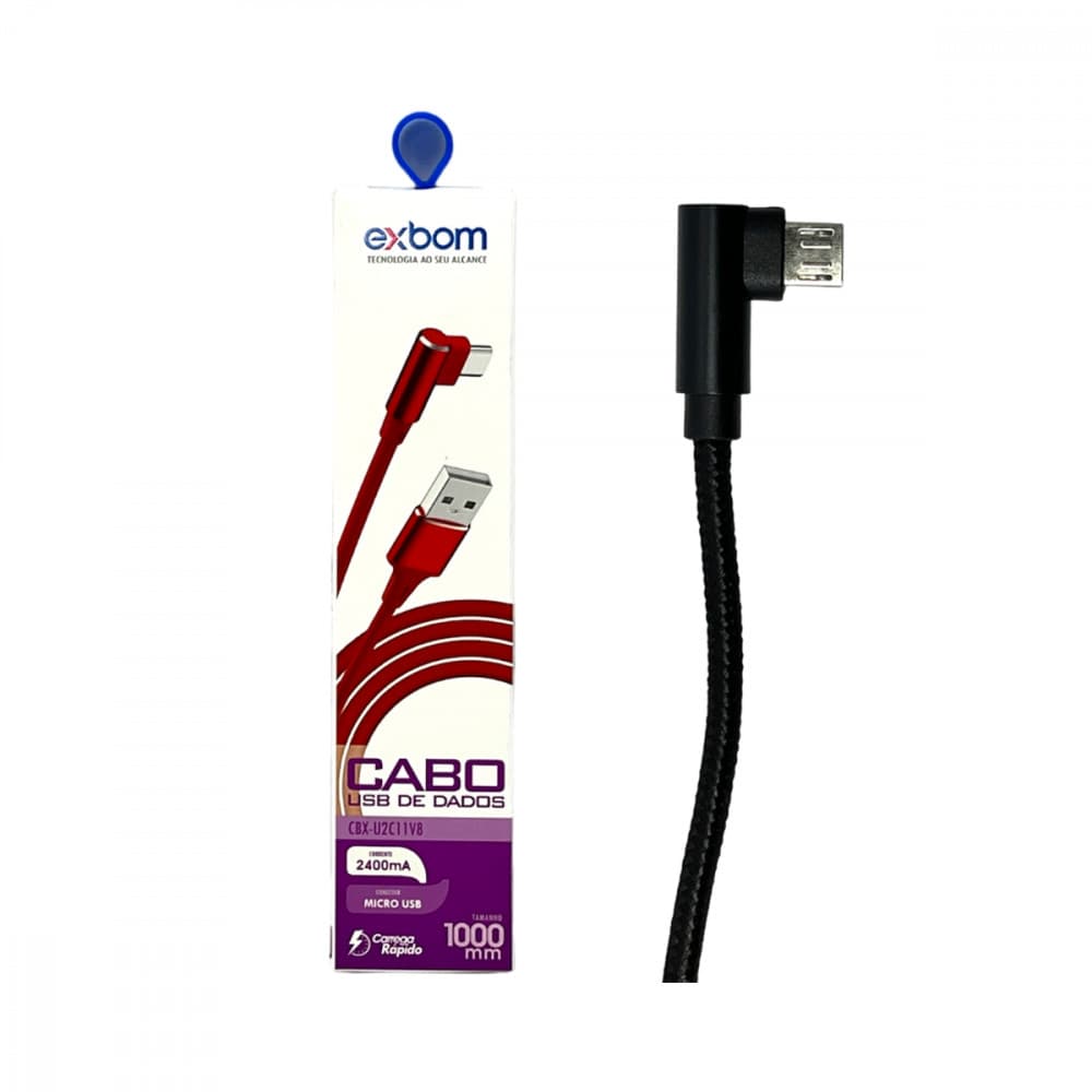 Cabo USB V8 90° Trançado 1m Exbom - Conexão Prática!
